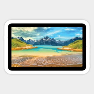 Sea Beach and Mountain Art Sticker